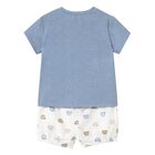 Baby Boys Blue & White Cotton Teddy Shorts Set, 1, hi-res