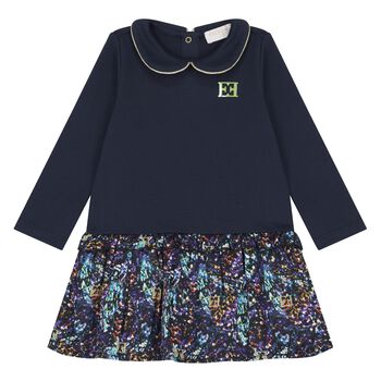 Younger Girls Navy Blue Logo Dress
