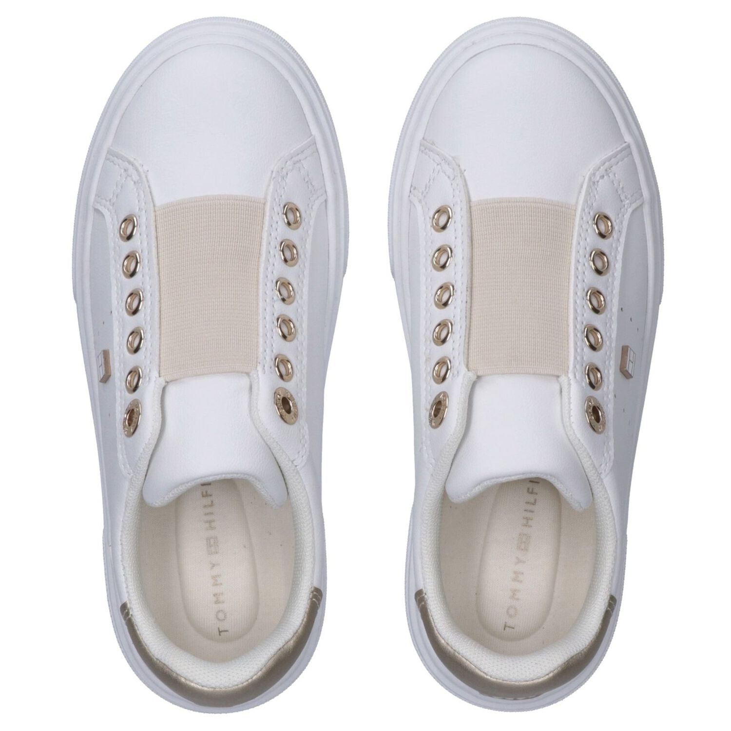 Girls White & Gold Slip-On Trainers, 1, hi-res