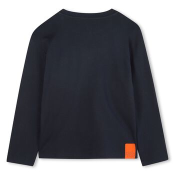 Boys Navy Blue Logo Long Sleeve Top