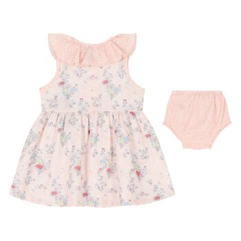 طقم فستان بنات باللون الوردي