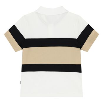 Younger Boys White, Black & Beige Logo Polo Shirt