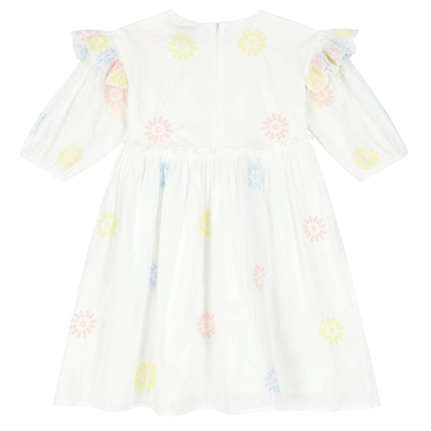 Girls White Embroidered Flower Dress, 1, hi-res