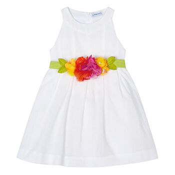 فستان بنات بطبعة الزهور باللون الأبيض