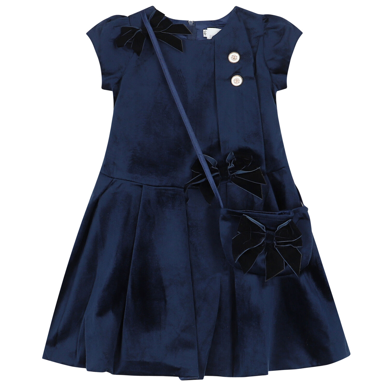 Girls Navy Bow Dress & Bag Set, 1, hi-res image number null