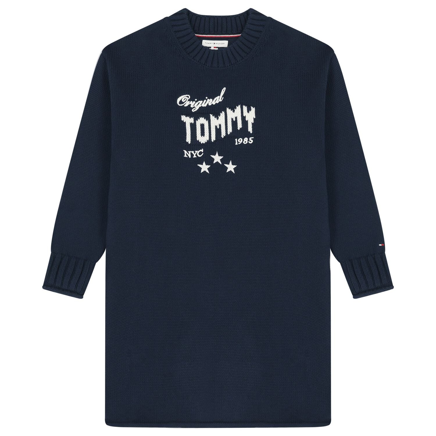 Girls Navy Blue Logo Knitted Jumper Dress, 1, hi-res