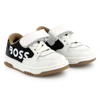 Boys White, Beige & Black Logo Trainers
