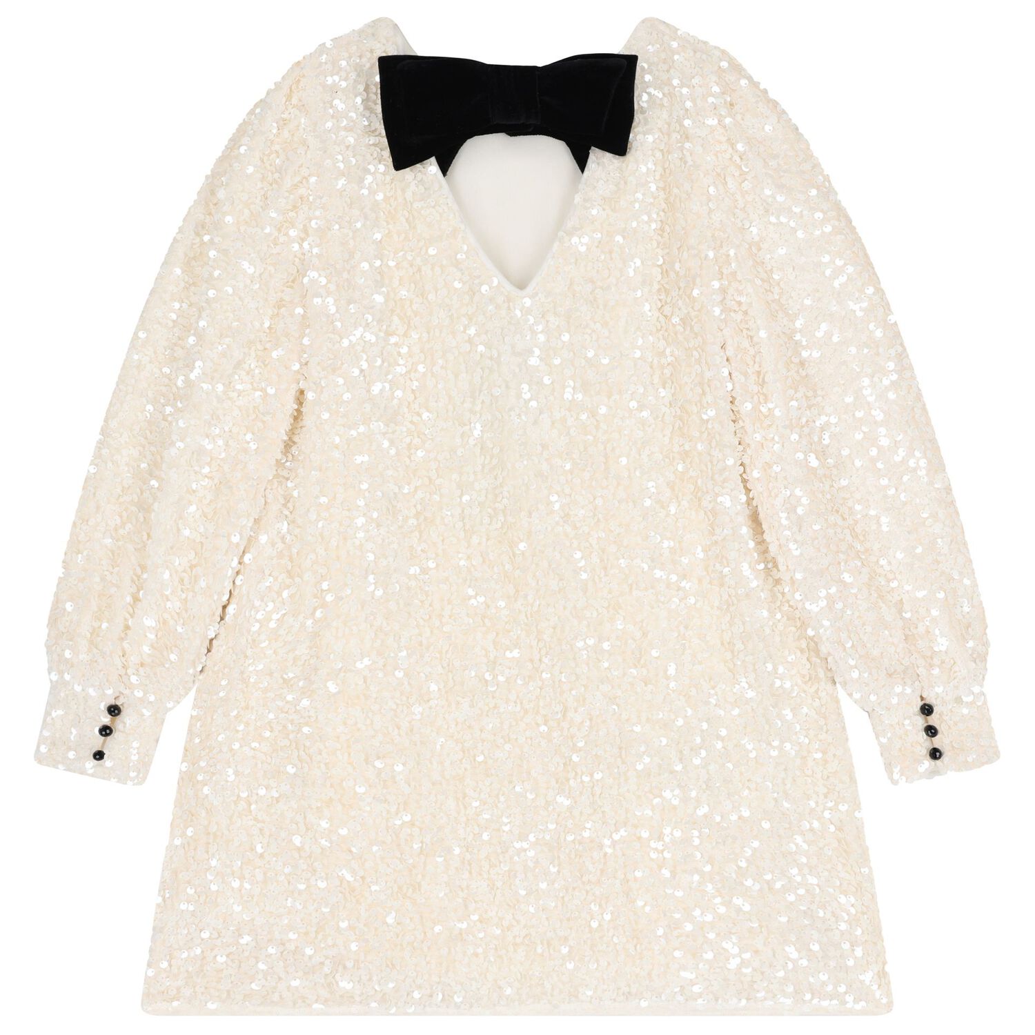 Girls Ivory Embellished Sequin Dress, 1, hi-res