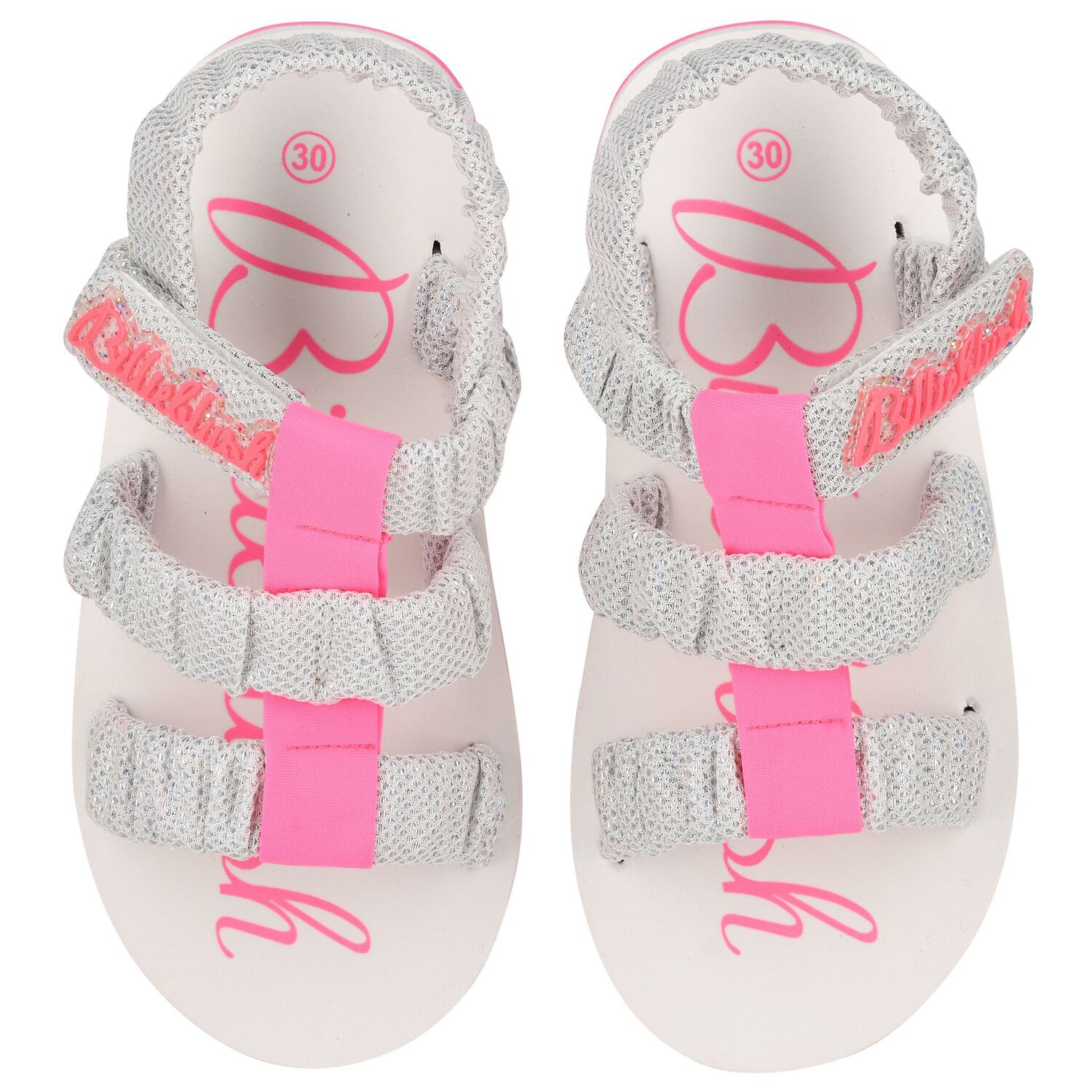 Girls Silver & White Logo Sandals, 1, hi-res image number null