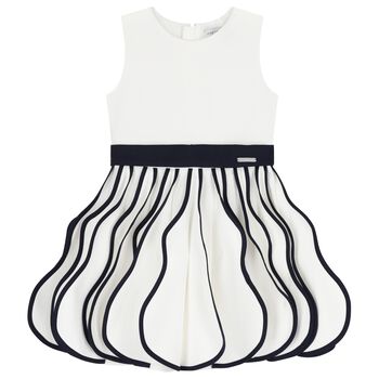 Girls White & Navy Blue Dress