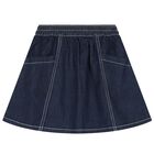 Girls Navy Blue Denim Logo Skirt, 1, hi-res