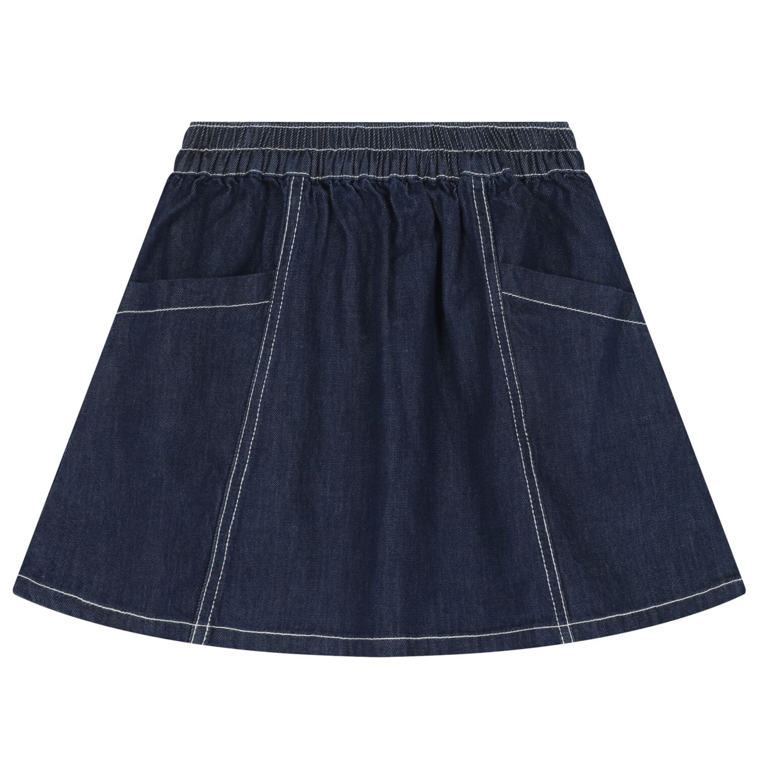 Girls Navy Blue Denim Logo Skirt, 1, hi-res
