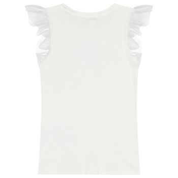 توب بنات بشعار مضلع باللون الأبيض