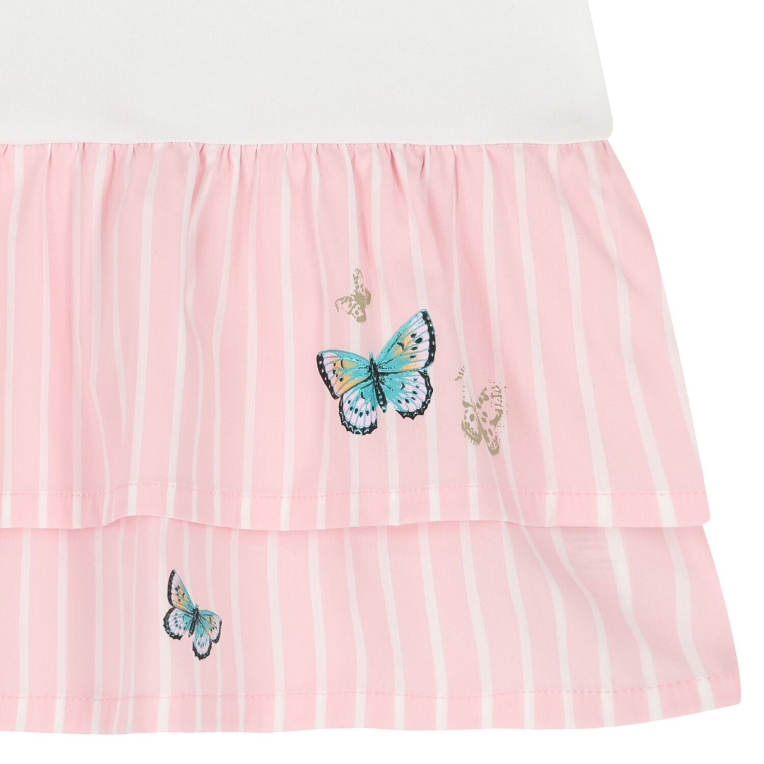 Younger Girls White & Pink Butterflies Logo Dress, 1, hi-res