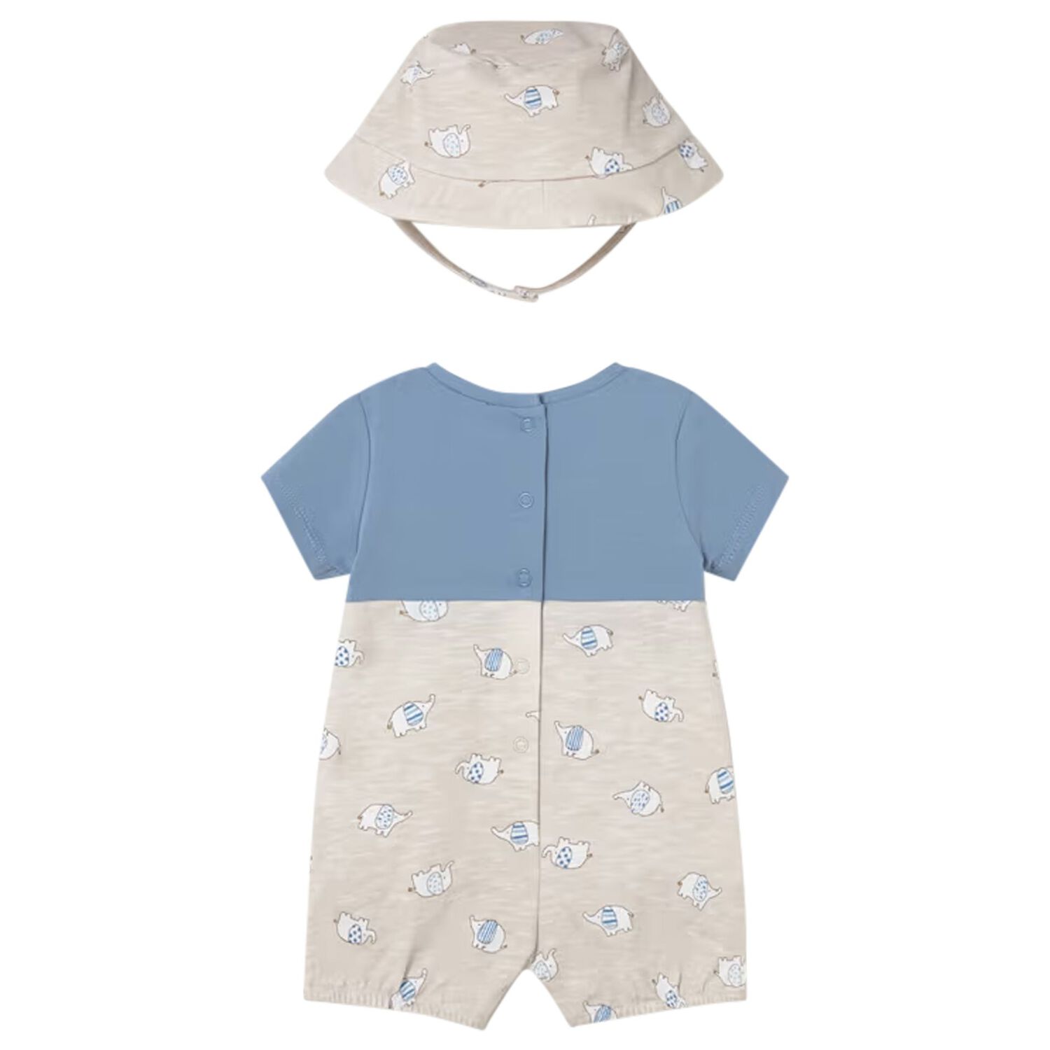 Baby Boys Blue & Beige Dungaree & Hat Set, 1, hi-res