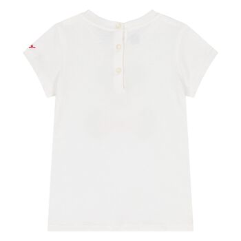 تي شيرت بولو بشعار دب باللون العاجي للبنات