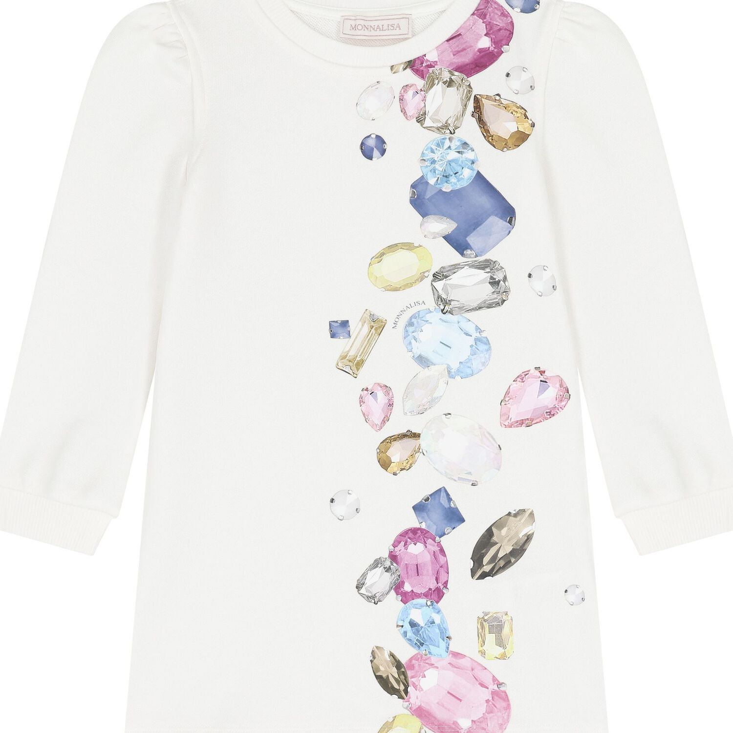 Girls Ivory Jewel Sweatshirt Dress, 1, hi-res
