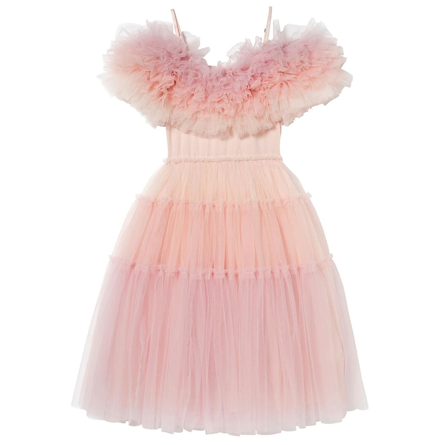 Girls Pink Tiered Tulle Dress, 1, hi-res