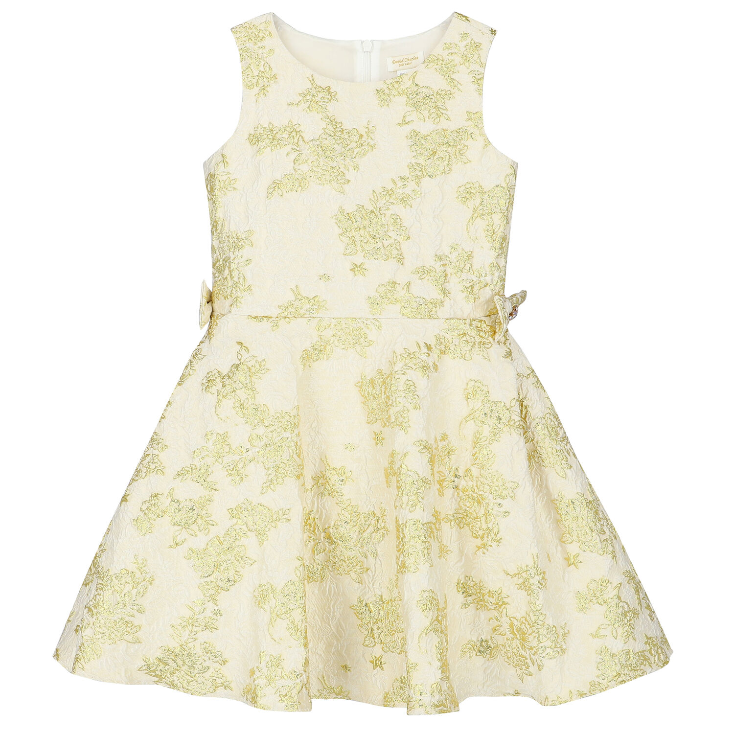 Girls Ivory & Gold Brocade Dress, 1, hi-res image number null