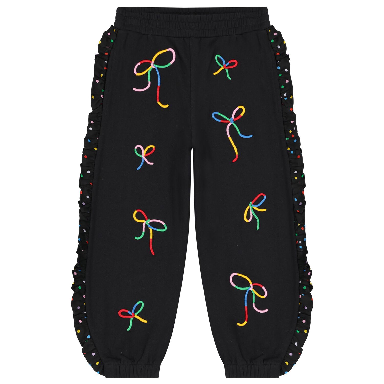 Girls Black Bow Joggers, 1, hi-res