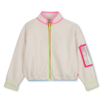 Girls Beige Fleece Zip Up Top
