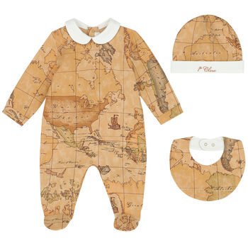 Ivory & Beige Geo Map Babygrow Set