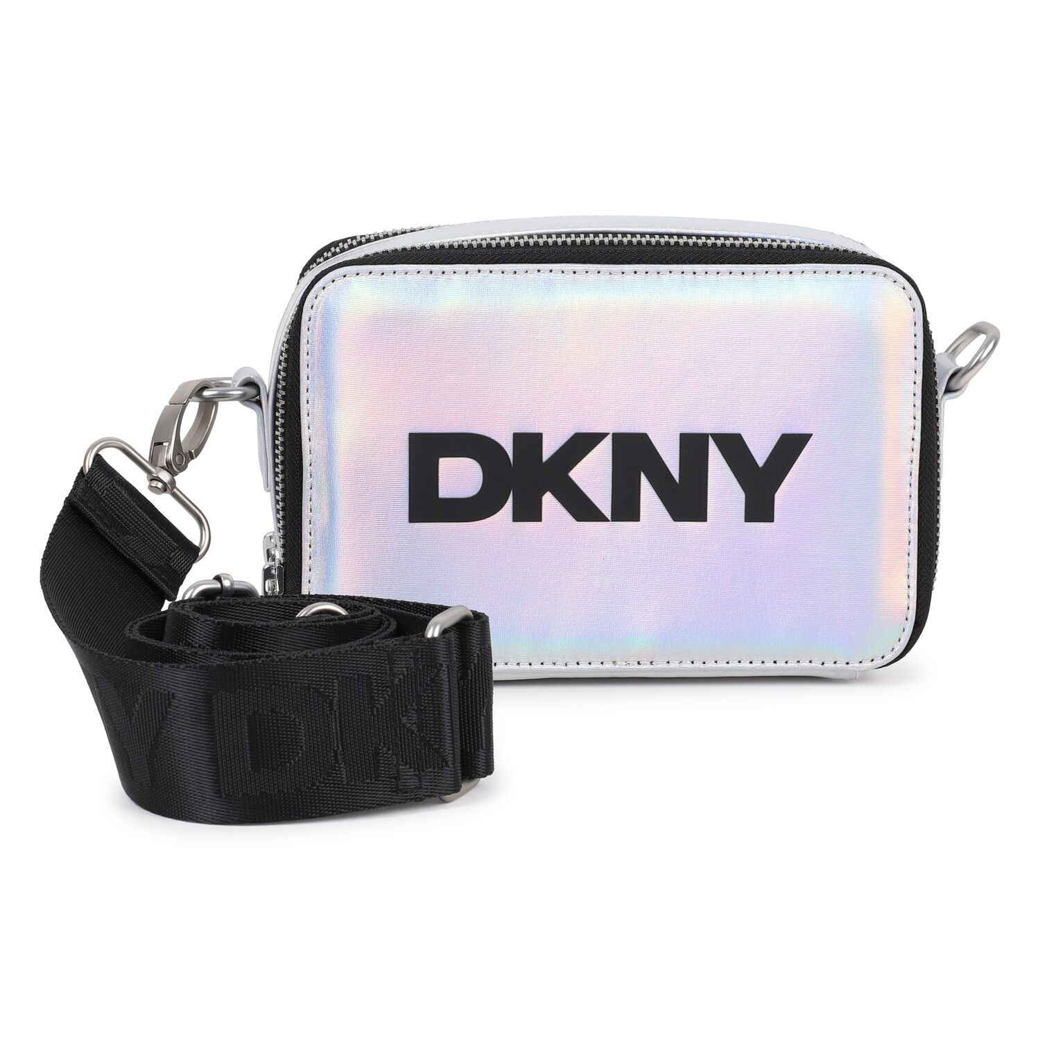 Girls Metallic Silver Logo Handbag, 1, hi-res
