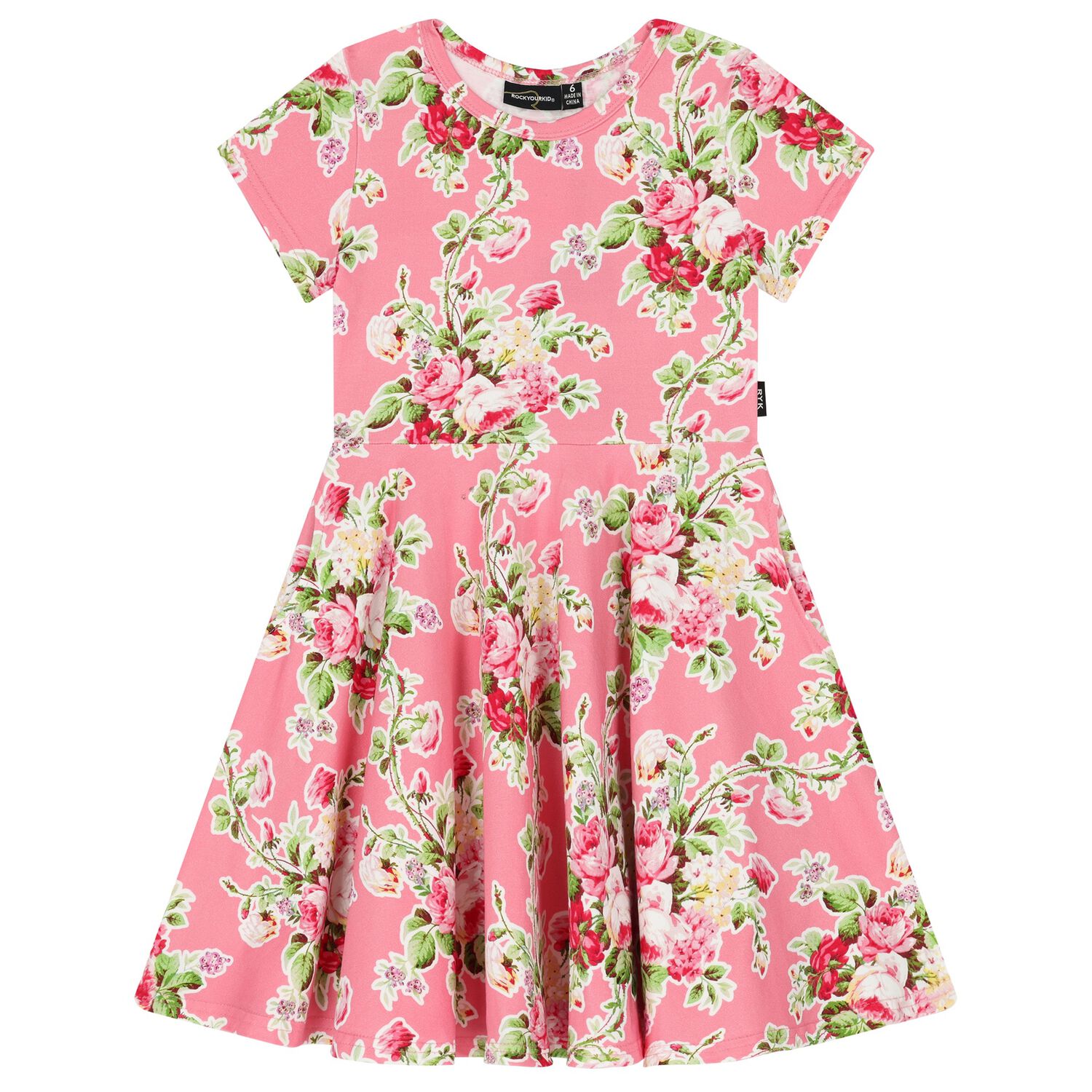 Girls Pink Floral Dress, 1, hi-res