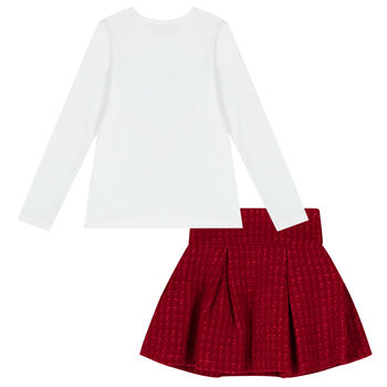 Girls White & Red Teddy Bear Skirt Set