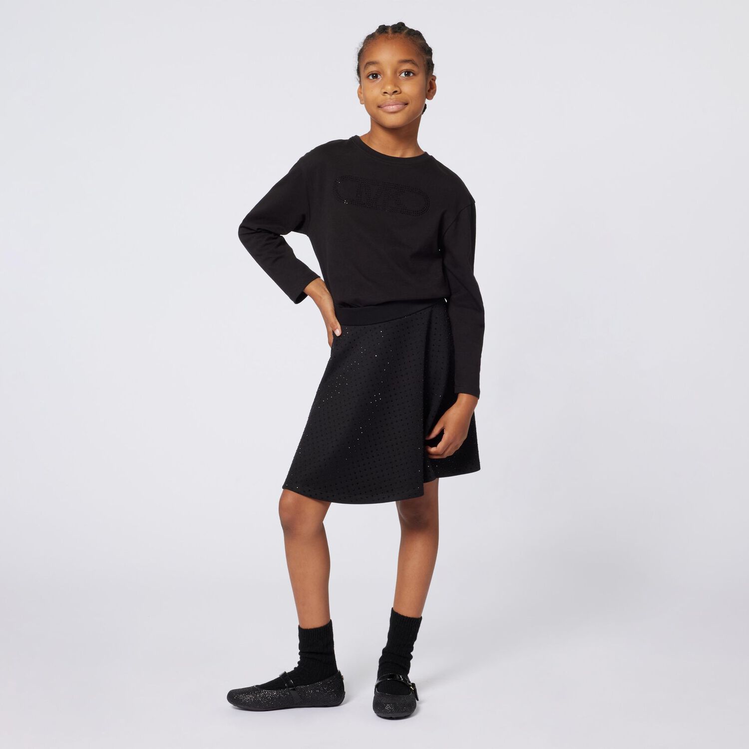 Girls Black Logo Long Sleeve Top, 1, hi-res