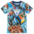 طقم شورت أولاد بالشعار باللون الأزرق والبرتقالي, 1, hi-res