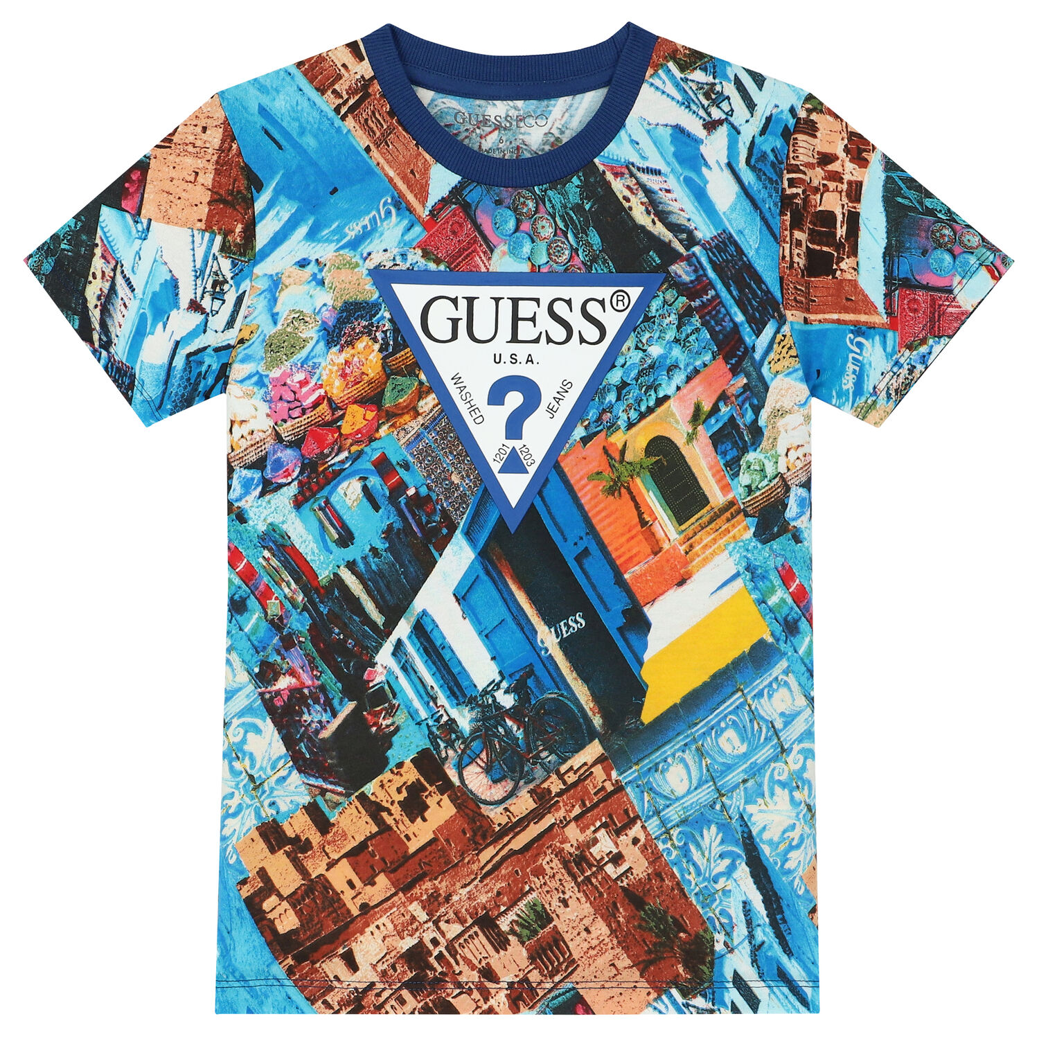 طقم شورت أولاد بالشعار باللون الأزرق والبرتقالي, 1, hi-res