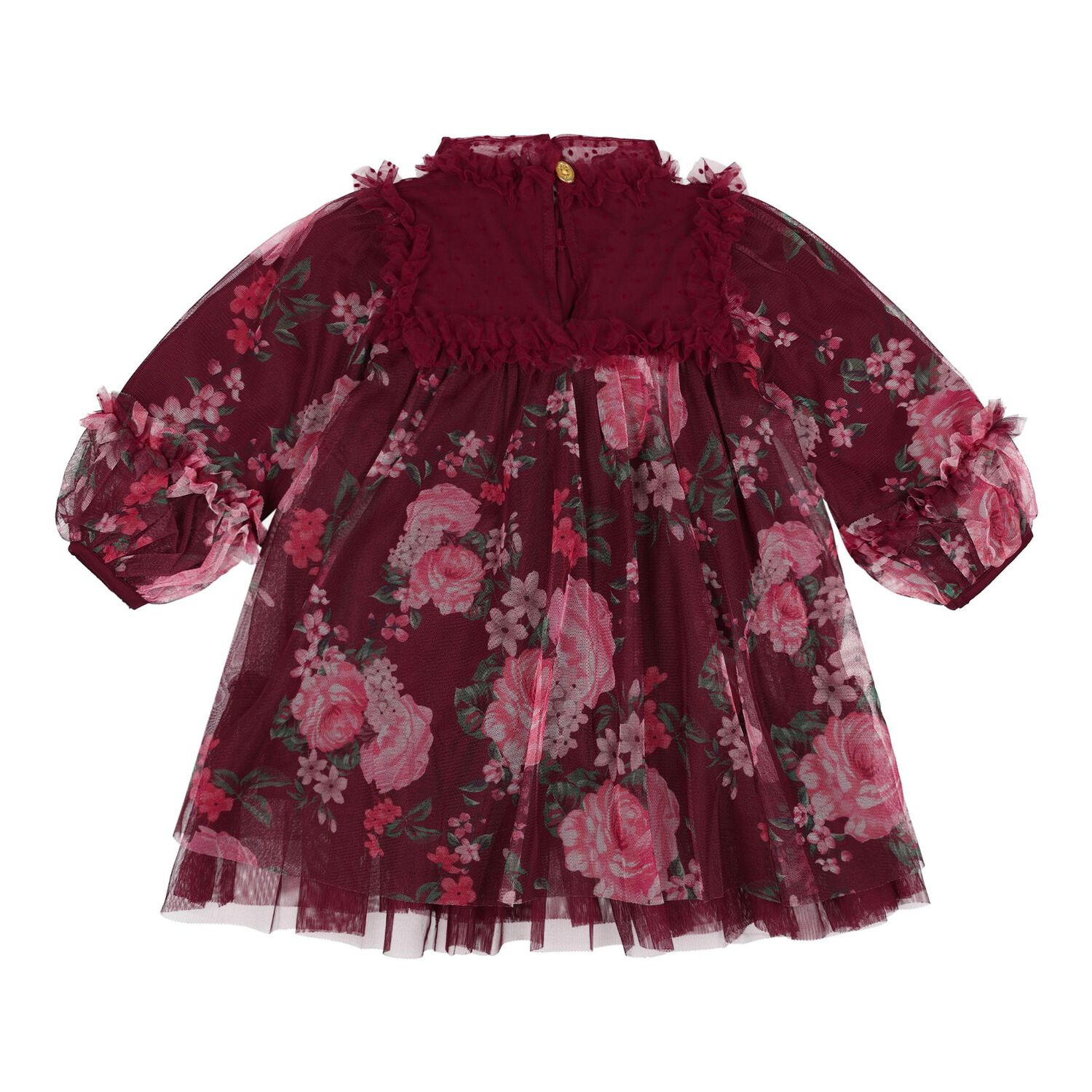 Baby Girls Red Floral Tulle Nadiya Dress, 1, hi-res
