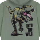 Boys Green Dinosaur Hooded Zip Up Top, 1, hi-res