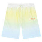 Boys Yellow & Blue Ombre Logo Shorts, 1, hi-res
