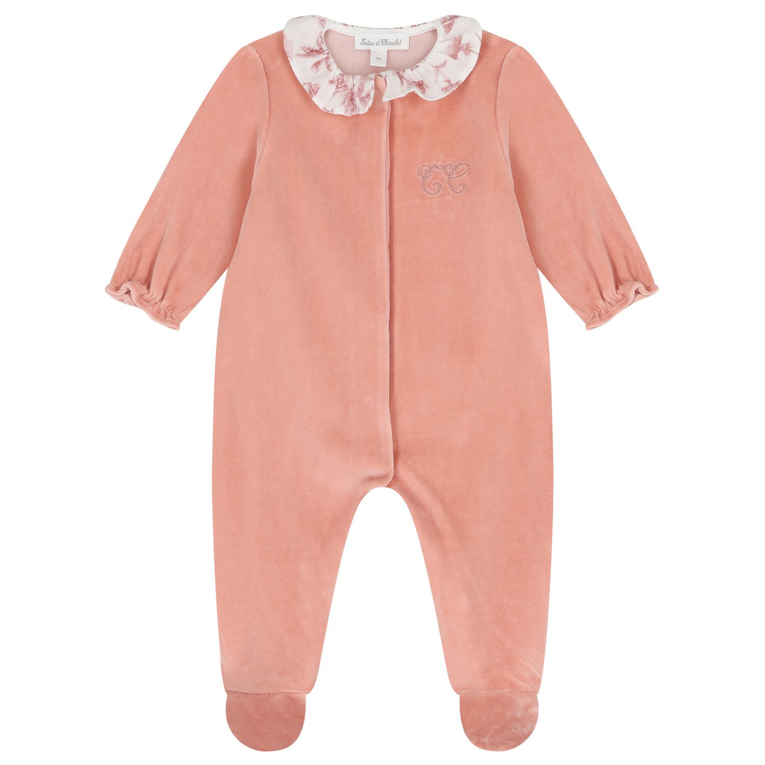 Baby Girls Pink & Ivory Toile De Jouy Babygrow, 3, hi-res