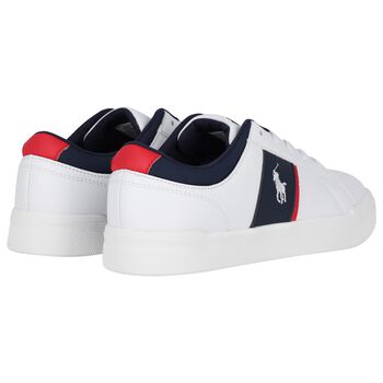 Boys White & Navy Blue Logo Trainers