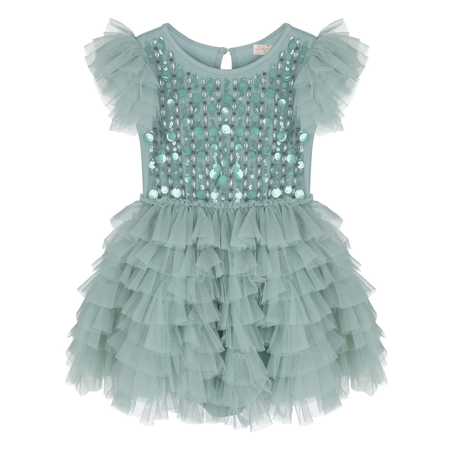 Baby Girls Green Embellished Sequin Tulle Dress Set, 1, hi-res