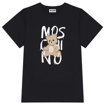 Girls Black Teddy Bear Logo Dress