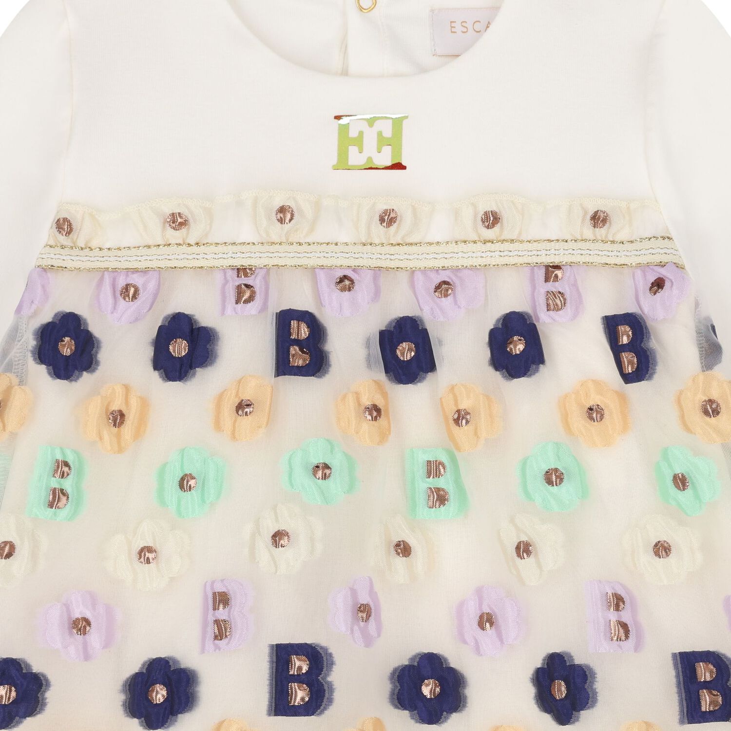 فستان بنات بشعار الورد باللون العاجي , 1, hi-res