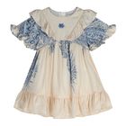 Baby Girls Ivory & Blue Paisley Dress, 1, hi-res