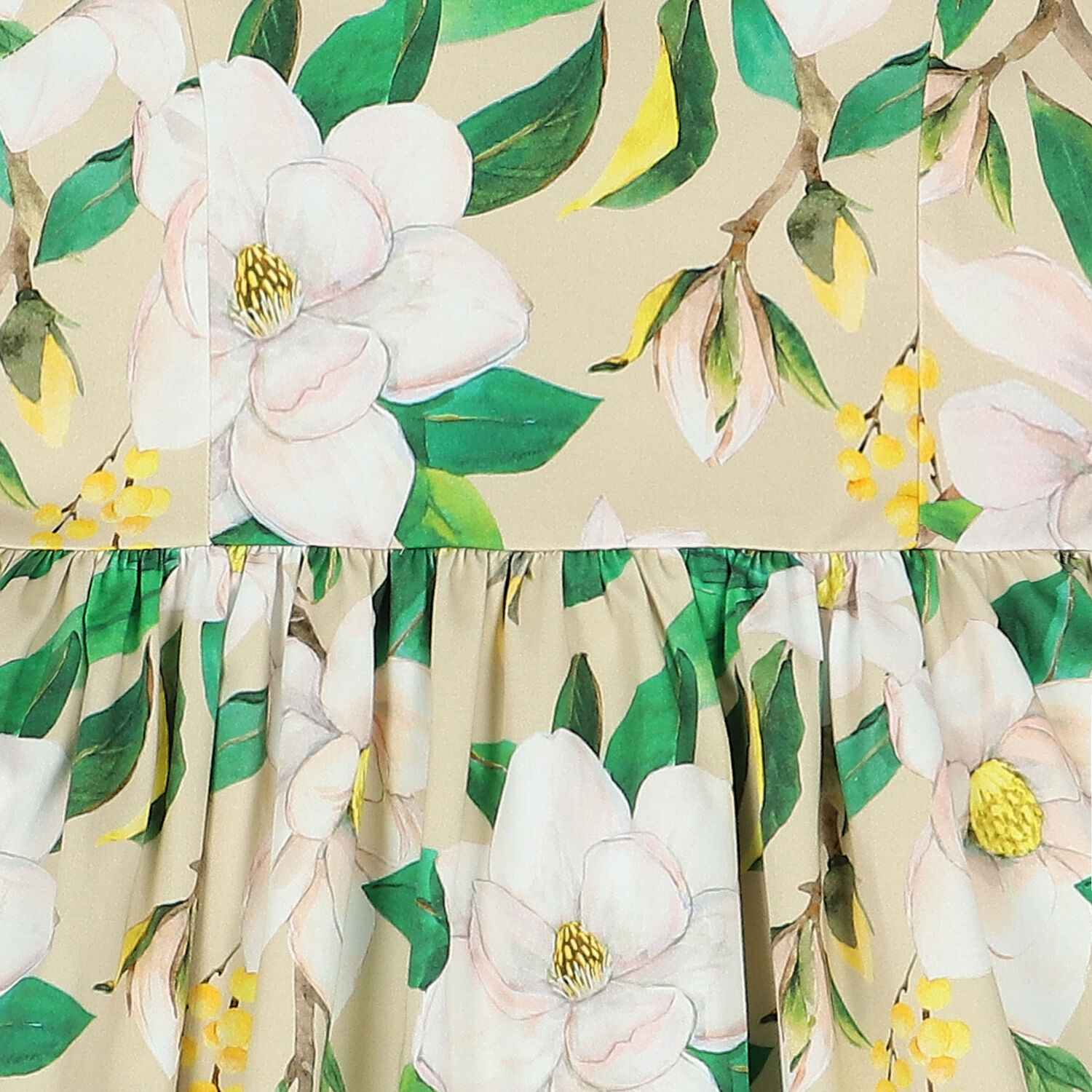 Girls Beige & Green Floral Dress, 1, hi-res