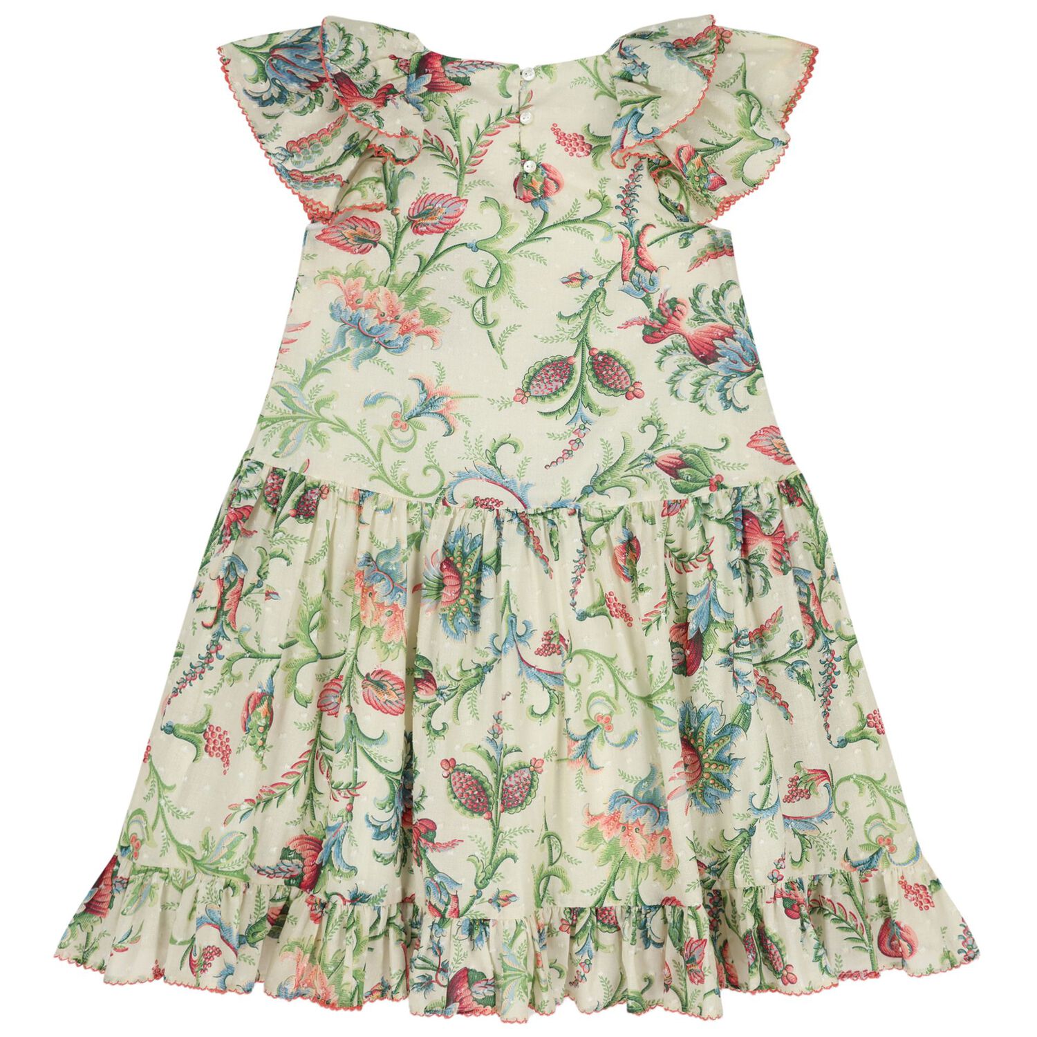 Girls Beige & Green Ruffled Floral Dress, 1, hi-res