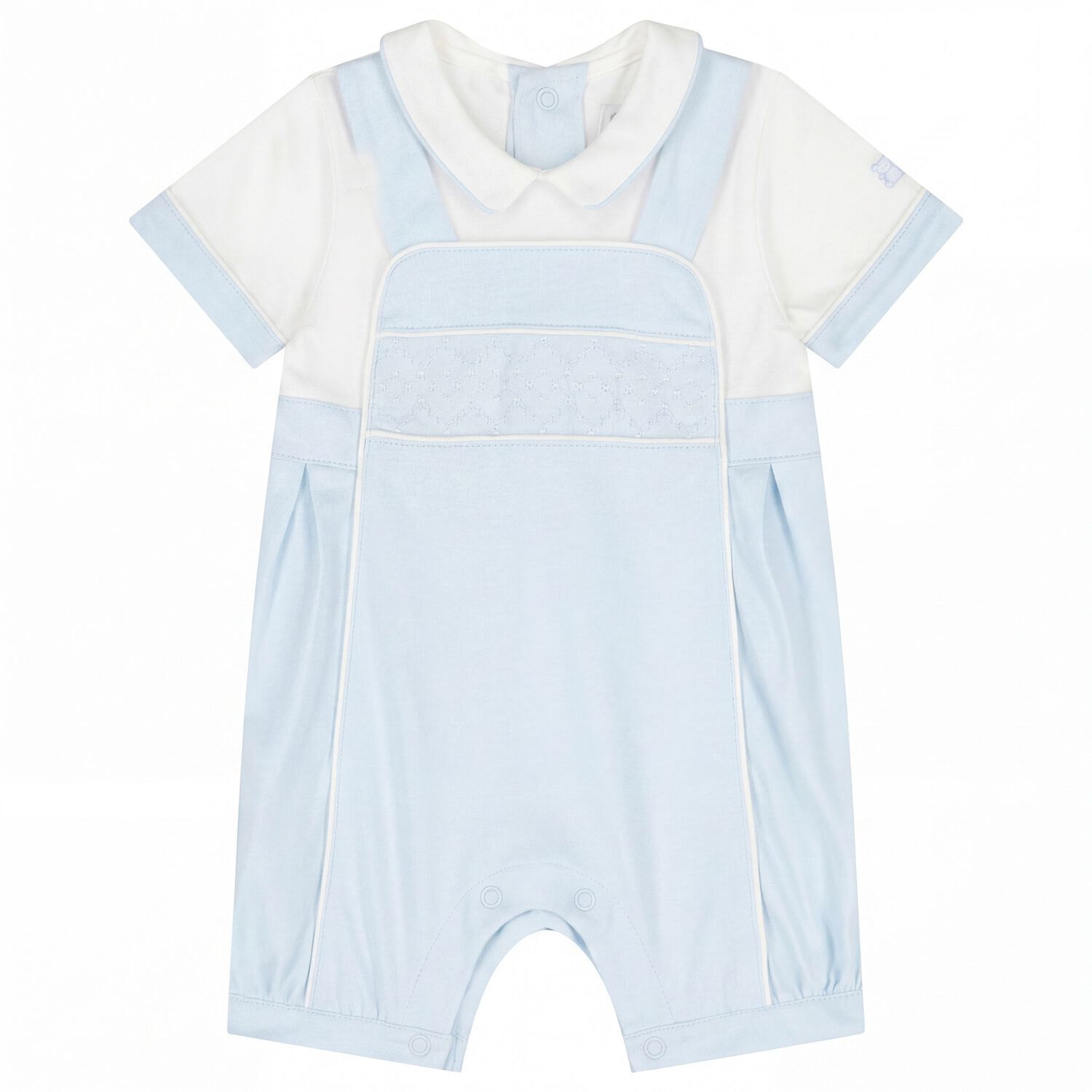 Baby Boys White & Blue Romper, 1, hi-res