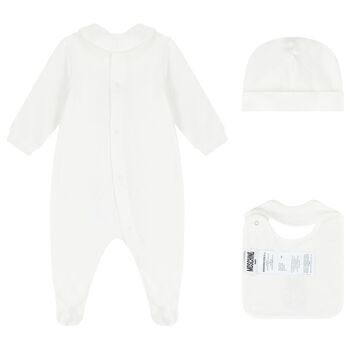 White Teddy Bear Logo Babygrow Gift Set