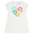 Girls White Flower Applique Dress, 1, hi-res