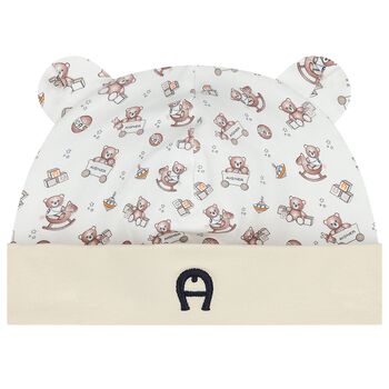 Beige and White Teddy Bear Logo Hat
