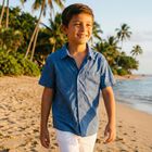 Boys Blue Leaves Shirt, 1, hi-res