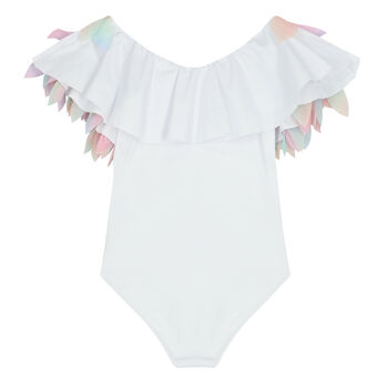 Girls White Rainbow Petal Swimsuit