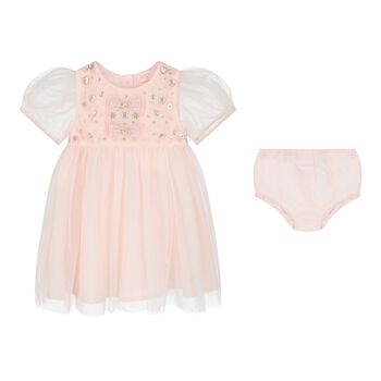 Baby Girls Pink Embellished Crystal Tulle Dress Set